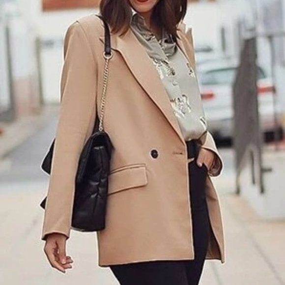 Classy go to Double Breasted Lapel Neck Blazer TAN - Picture 3 of 15